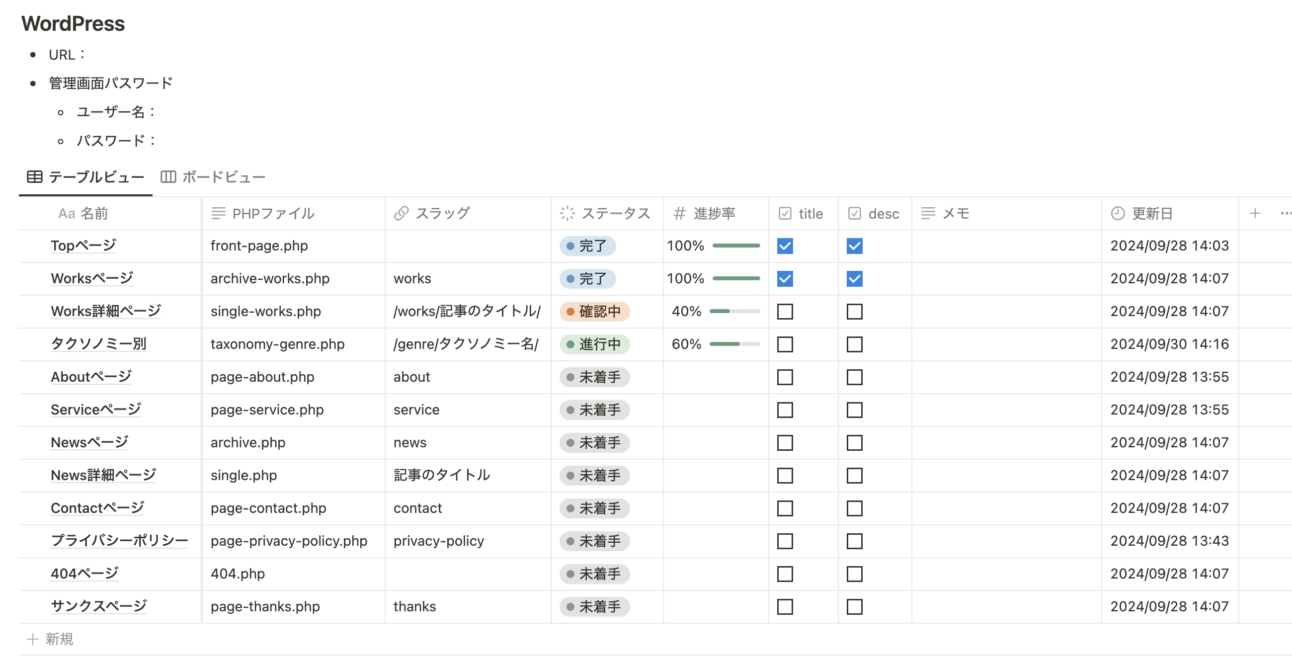 進捗状況管理シート３枚目